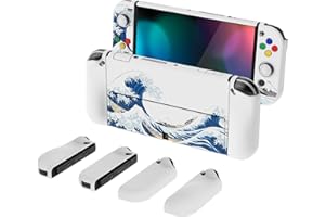 PlayVital Etui Ochronny do Nintendo Switch OLED,Case Hard Shell do Switch OLED Joycon,AlterGrips Dokowalna Futerał do Switch OLED,Protective Cover z Kciuka Caps&Caps Przycisków-Wielka Fala Kanagawie