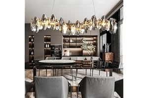 CRABOT Esszimmer Lampen Vintage Küchenlampen Hängelampe Lampe Schlafzimmer Modern Gold Pendelleuchte Industriel Deckenleuchte Kronleuchter Kristall, 6-Flammig(Rechteck)