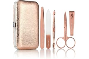 Lily England Kit Manucure Professionnel pour Femmes - Trousse Manucure Pédicure Or Rose - Set Complet en Acier Inoxydable avec Lime, Pince à Épiler, Repousse-Cuticules, Ciseaux et Coupe-Ongles