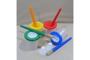 2to5 Childrens Paint Brush and Non-Spill Paint Pot Set 8 piece Set 4 Bright Colours