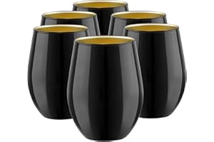 TREND FOR HOME Verre à Eau 580 ml - Lot de 6 Grands Verres à Cocktail pour Soft Drink et Jus | Phoebe Great Gatsby | Noir/Doré