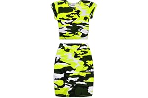 jolly rascals Girls Neon Skirt and Crop Top Set Viscose Crew Neck - Short Sleeves - Machine Washable - Camouflage - Summer