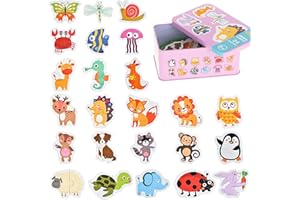 KOKOBOX Juguetes Educativos para Niños Puzzles de Madera para Niños Juguetes Montessori para Niños de 1 2 3 4 Años Puzzles de Animales para Bebes (24 Pack) con Caja para Guardar Regalos para Niños Niñas