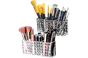 FAOKZE Make Up Organizer,Makeup Pinsel Organizer Becher,2 Stück Make Up Pinsel Aufbewahrung,Acryl Makeup Aufbewahrungsbox,3 Fächern Transparent,für Eyeliners Lippenstift Wimperntusche
