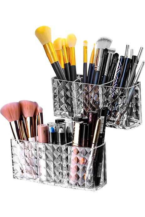 Organisateur Maquillage Acrylique DASITON 3 Compartiments - Range Pinceaux, Eyeliners, Rouge à Lèvres Noir