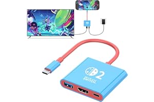 AriKroii Switch 2 TV Dock, station d'accueil pour Nintendo Switch 2, support de charge portable 3 en 1 avec port HDMI/USB 3.0/PD 100 W, support de charge de rechange pour officiel (rouge bleu)