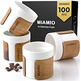 MIAMIO Espresso Cups Set of 4 (100ml) Ceramic Japanese Tea Cups/Handlesless Mugs with Removable Wooden Cuff/Coffee Cups Witho