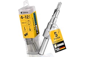 Stufenbohrer Ø 4-12 mm / 5 Stufen Konusbohrer / 10 mm Schaft/Profi Metallbohrer Kegelbohrer HSS/Amboss PowerStep 2 / Lochbohrer geeignet für Stahl, Aluminium, Kunststoff, Acrylglas