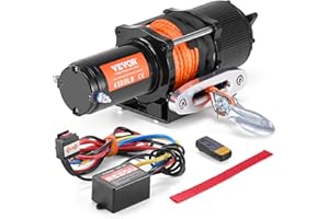 VEVOR Seilwinde 12V, 4500 lbs/2041 kg, Elektrowinde 12 V DC für Geländefahrzeuge/UTVs, Motorwinde mit 12-strängigem Synthetikseil (Φ0,6 x 1188,7 cm), Aluminium-Seilführung, Fernbedienungen, IP55