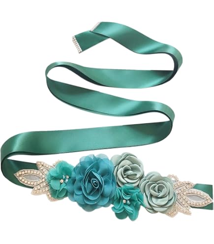 Blumengürtel Hochzeit – Brautgürtel Mit Perlen & Strass, Satinband 230 Cm