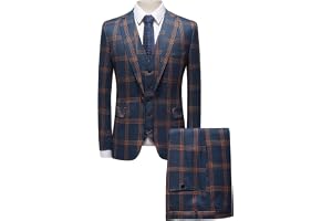 Herr 3-delad smal passform rutig kostym rutig blazer jacka väst byxor set för bal bröllopsfest en knapp middag smoking set