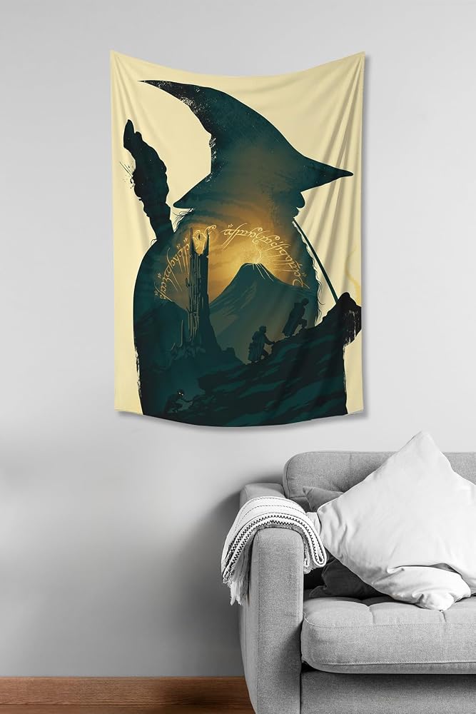 Yüzüklerin Efendisi Gandalf Silüet Desenli Duvar Örtüsü Duvar Halısı Tapestry Süetimsi Dokulu%100 Polyester Kumaş