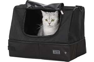 Petsfit Lettiera per gatti portatile da viaggio,Lettiera pieghevole con coperchio, facile da pulire,Nero