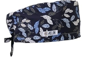 AELIN Calot De Bloc Calot Médical Cheveux longs - Couvrant - Femme - 100% coton (Bleu feuilles)