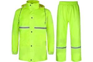 Oralidera Traje de Lluvia para Hombres 2 Piezas Chaqueta con Capucha y pantalón de Lluvia Traje Impermeable de Trabajo Reflectante Traje de Agua Completo para Deportes al Aire Libre
