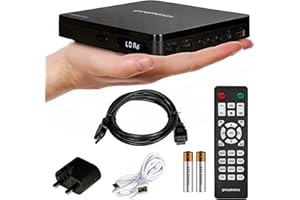 Grouptronics Mini reproductor de DVD HDMI multiregión para TV – Alimentado por USB o red de Reino Unido incluida – 1080p – Mando a distancia completo – Pantalla LED – GT-MICRO-DVD