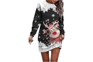 LKRSEEF Weihnachtskleid Damen Weihnachten Kleider Elegant Minikleid Langarm Autumn Winter Pullover Kleid Weihnachtskostüm Knielang Weihnachtsfeier Blusenkleid Rundhals