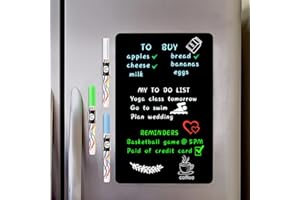 ANLIOTE Tableau Noir Magnétique pour Frigo 30 x 20 cm – Ardoise Aimantée Facile à Nettoyer – 3 Feutres à Craie, 3 Porte-Stylos et 1 Chiffon – Pense-Bête pour Liste de Courses et To-Do List