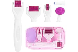 LOPHE Derma Roller, 6 in 1 Derma Roller Kit Dermoroller con 0.5/1/1.5mm Micro-Ago Roller, Microneedle Rullo Viso Aghi per Antietà e Smagliature, Microaghi Viso Set di Strumenti di Bellezza