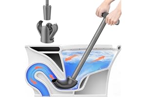 CINOLA Upgraded Toilet Plunger with Holder, Wall Mounted Toilet Bowl Plunger with Hideaway Caddy, Dual Handle Plunger for Bathroom Built-in Drip Tray, RV Bathroom Accessories (Grey)