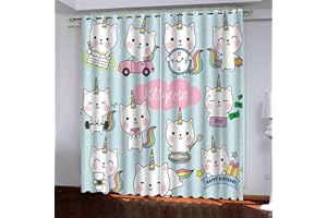 ZZTBQ Rosa Einhorn Katze Vorhänge Für Kinderzimmer Jungen Karikatur drucken Süß Tiere Unicorn Vorhänge Verdunkelungsvorhang 200x160cm Für Jungen Mädchen Kinder Schlafzimmer