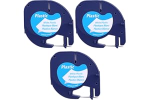TECKTEK 3 cintas de etiquetas compatibles con Dymo Letratag 91201 Plastic Label Tapes for LT-100H LT-100T LT-110T QX50, XR, XM,200B 2000 Plus Label Etiquetadora negra sobre blanco