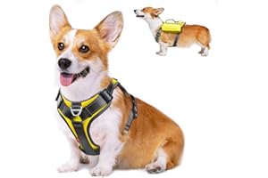 Fida Dog Harness No Pull with Handle, Heavy Duty Dog Pack Hound Dog Saddle Bag Backpack for Travel Camping Hiking Medium Dog with 2 Hidden Side Pockets (M, Yellow)