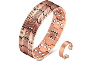 Vicmag Bracelet en cuivre magnétique pour homme - Ultra résistant - Double rangée - 3500 gauss - Avec outil de réglage et boîte cadeau (motif cuivre)