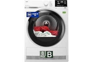 AEG Serie 8000 Asciugatrice a Pompa di Calore, 8 kg, TR8HGAM8B, Classe B, 10 Programmi, Tecnologia AbsoluteCare, PreciseDry con Sensori di Umidità, Display LCD Touch, 63 dB, 850x596x636 mm