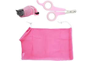 RAYKCE Cat Bath Bag Cat Bathing Bag and Pet Nail Scissors Kit - Anti Bite Anti Scratch Cat Grooming Mesh Bag, Multifunctional Restraint for Small Medium Cats Dogs Showering Nail Clipping Ear Clean (Pink)
