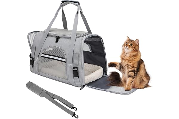 ZSMJAER Sac de Transport pour Animal de Compagnie de 10kg, Grand Sac de Transport pour Un Chaton Ou Un Petit Chien, avec Plancher Souple Molletonné Détachable et Lavable, Compatible en Cabine (Gris)