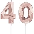 Nuanchu 40th Birthday Candles, 3D Diamond Shape Number 40 Candles Happy Birthday Cake Topper Numeral Candles for Birthday Party Wedding Decoration Reunions Theme Party (Rose Gold)