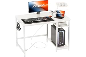JOISCOPE Scrivania per Computer PC con Porta di Ricarica USB e Type-C, Scrivania Gaming con Ganci e Ripiani, Scrivania Bianca Minimalista, Scrivanie Moderne per Ufficio e Studio, 100x50x75cm, Bianca