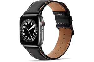 Tasikar Compatible with Apple Watch Strap 49mm 46mm 45mm 44mm 42mm Genuine Leather Replacement Bracelet Band Compatible with iWatch Ultra 3 2 1 SE Series 11 10 9 8 7 6 5 4 3, Black
