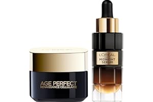 L'Oréal Paris - Coffret 2 Produits Anti-Rides, Éclat & Fermeté - Crème Jour Revitalisante (50 ml) + Sérum Nuit Midnight (30 ml) - Complexe Antioxydant Protecteur - Renaissance Cellulaire Age Perfect
