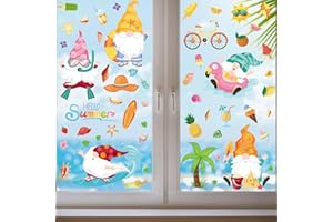 Artisoul 9 pegatinas para ventanas de verano, pegatinas para paredes de baño con enanos de playa, pegatinas para decoración de playa con decoración temática de piscina de baño de vidrio