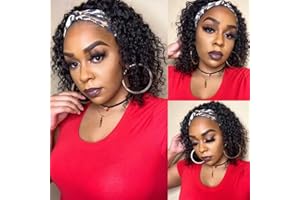 IFLY Perruque Bandeau Cheveux Humain Glueless Wig Human Hair Perruque Bresilienne Bouclée Deep Curly Perruque Femme Naturelle Brésilien 150% Density Couleur Naturelle 10Pouces