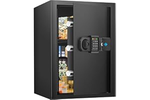 TISKGG 65 L Large Safe, Fireproof, for Home, Safe with Key, Sensor Light and Removable Shelf, Anti-Theft Safe for Money, Documents, Medicine and Valuables