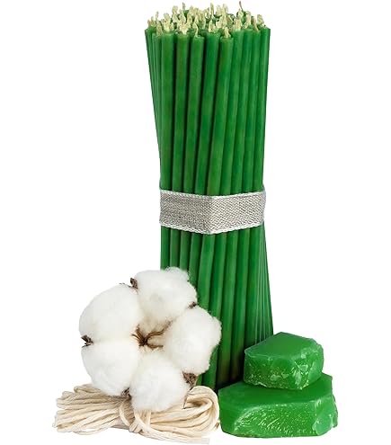 Diveevo Kirchliche bijenwaskaarsen, 140-350 stuks, hoogwaardige rituele kaarsen, L-16 cm -5,0 mm, 30 minuten brandduur in groen, 1 kg dunne kaarsen, druppel- en rookvrij