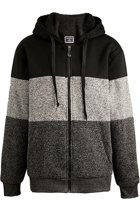 BiZtdJrK Men's Sherpa Lined Hoodie Jacket Winter Warm Zip Up Hooded Sweatshirt Thick Fleece Coats With Pockets Black Xxl