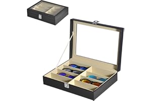 MAGIC SELECT Scatola per Occhiali. Espositore di Occhiali a 8-12-18 Scomparti con Coperchio in Vetro Trasparente, Chiusura con Chiave, Cassetto e Morbida Fodera Interna.