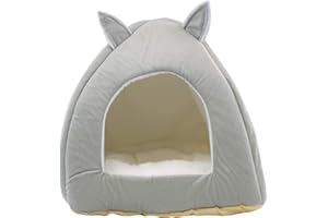 DIGIFLEX Grey Teddy Bear Style Pet Bed – Fleece Soft Self Warming Washable Cat Bed - Ideal for Cats and Kittens – Soft & Comfortable Cat Bed Hut - 36 x 36 x 40cm
