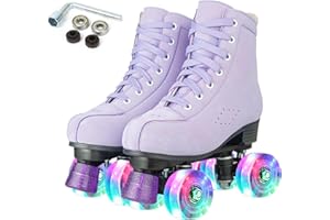 XUDREZ Women Roller Skates High Top Shoes Double Row Shiny Roller Derby Skates Four Wheel Unisex PU Classic Skates for Girl Beginner Indoor Outdoor
