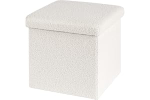 Bonlife Sittsäck med förvaringsutrymme, hopfällbar kub med lock, fotstöd, förvaringsbox, gräddvit, 40 x 40 x 40 cm