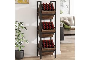 Tribesigns Portabottiglie da Terra, Supporto in legno a 3 livelli per Portabottiglie Scaffale per Vino, Scaffale espositivo portavino per Cucina, Cantina, Marrone Rustico