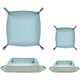 POTTIIS 2 Size Leather Valet Tray Organizer, Folding Travel Organizer,Jewelry Tray, For Travel, Home Or Office | Plain Weave, Double Complexion - Blue & Green