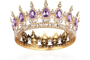 AROWRO Crown Girls Ladies Full Round Bridal Tiara Crystal Queen Crown Baroque Tiara Sparkly Rhinestone Princess Costume Wedding Prom Birthday Pageant Party Cake Topper Carnival Headpiece