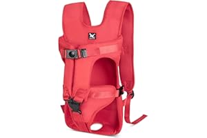 ALLSOPETS Dog Front Carrier Backpack, Portable Adjustable Pet Backpack for Small Medium Dogs, Legs Out Chest Bag, Lightweight Rucksack for Hiking, Cycling, and Travel (Fire Red, L)
