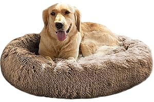 MDEHO Dog Beds for Large Medium Small Dogs Round Cat Bed, Calming Pet Beds Fur Donut Cuddler Bed