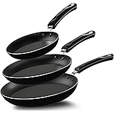KICHLY Induction Hob Pan Sets Non Stick, 3 Pcs Fryingpans, Professional Chefs Kitchen Cookware, 20cm, 24cm, and 28cm (Black, 